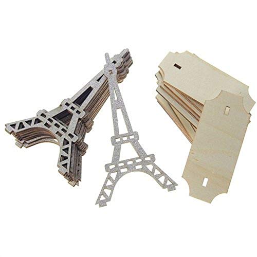 Wooden Eiffel Tower Stand with Glitters, 5-Inch, 10-Piece (Silver)
