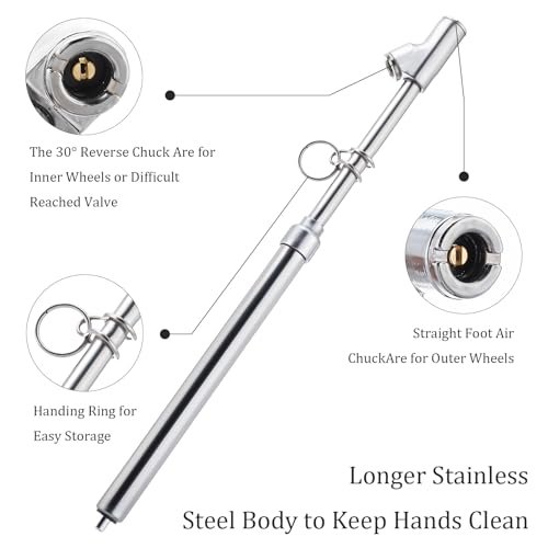 Image of Truck Tire Pressure Gauge,Heavy Duty Pen Tire Gauge Range to 150PSI /10Bar,Dual Head Air Pressure Gauge - Pack of 2
