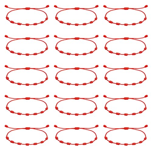 Fantasyon 15 Piezas Pulseras Roja de 7 Nudos, Suerte y Protección, Pulsera...