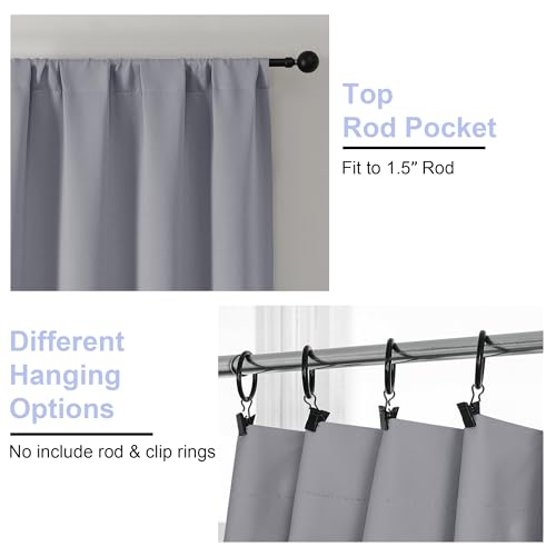 Simplebrand Ava Silver Grey Short 36 Inches Blackout Curtain 2 Panels Set, Half Window Rod Pocket Privacy Curtain Tiers for Kitchen, Curtains Blackout for Bathroom Shades, W40 x L36 Inch, Silver Grey