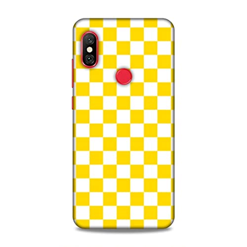 Image of Printed Mobile Back Hard Case Cover for Redmi Note 6 / Note 6 Pro | Check Print, Small Boxes, Yellow & White-2204