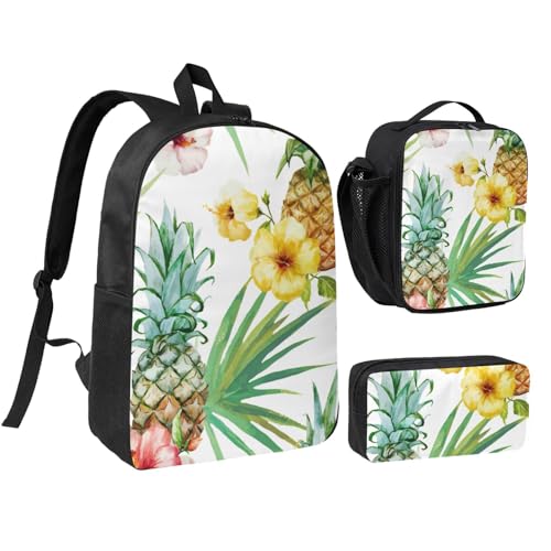 Sac à dos tropical imprimé ananas avec sac à lunch pour sorties et pique-niques