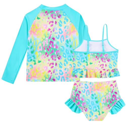 Image of Funnycokid Girls Swimsuit Kids Bathing Suit Rashguard Swimwear Long Sleeve 3 Piece Toddler 3-7 Years