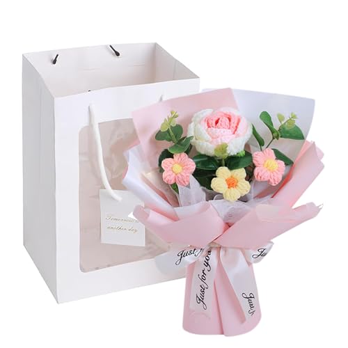fKiZanthene Crochet Flowers, Handmade Knitted Flower Bouquet Artificial Floral Arrangements for Home Decor Memorial Displays Gifts for Women Bathroom Decoration