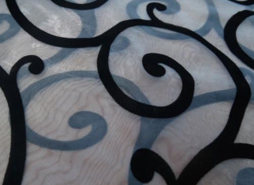 White with Black Flocking Embroidered Organza Fabric