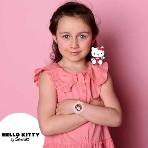 Sanrio Hello Kitty Kids LCD Watch – Red Polka Dot Strap, Iridescent Bezel, Digital Display, Cute Printed Dial, Adjustable Fit, Collectible Tin Box, Perfect for Girls – Fits Wrists 5.5” to 8”4