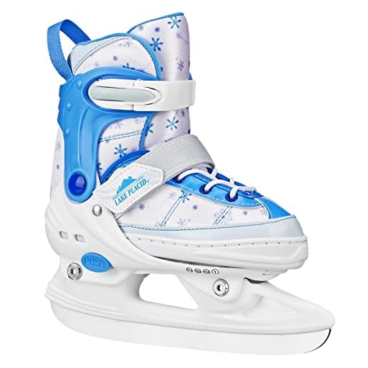 Lake Placid Monarch Adjustable Ice Skates, Small (11-1), Blue Snowflakes