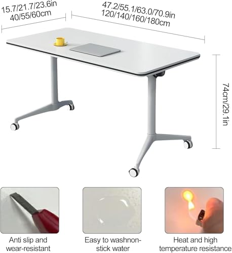 Mesa para Sala de conferencias, Mesa de conferencias abatible, Mesa de reuniones con Ruedas, Escritorio de computadora móvil, Mesa Plegable Grande con Ruedas modestas y bloqueables