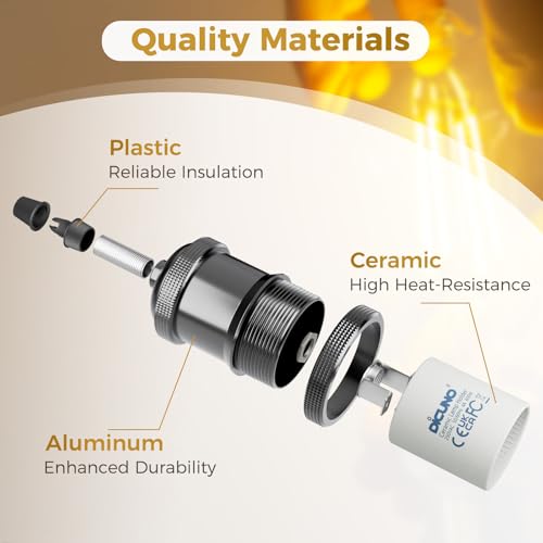 Image of DiCUNO Vintage E26 Lamp Socket, Edison Retro Pendant Lamp Holder, Industrial and Decorative for DIY Lighting, 600℃ Heat Resistant 6 Packages (Color: Pearl Black)