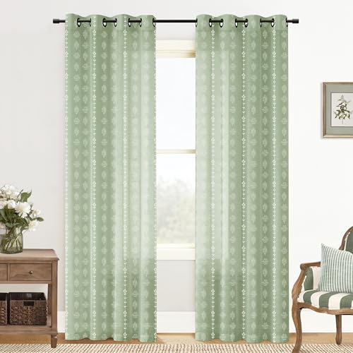 Sage Green and White Cottage Core Curtains for Nursery, Boho
