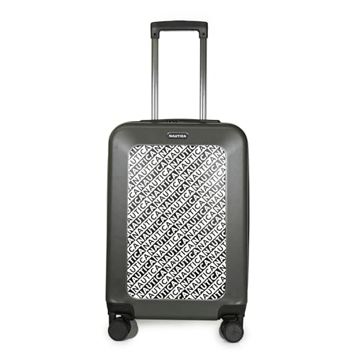 Image of Nautica Unisex Small 31L Cabin Trolley Bag | Hardsided ABS with Smooth 8-Spinner Wheels | Modern Logo Print Hardshell 20-Inch Carry-On Luggage with Combination Lock for Weekend Trips and Travel | Grey