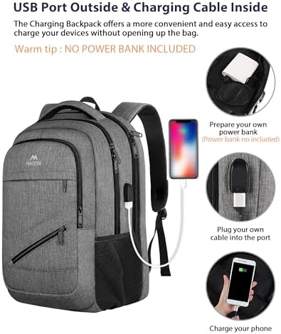 MATEIN Travel Laptop Backpack,TSA Large Travel Backpack for Women Men, 17 Inch Business Flight Approved Carry On Backpack with USB Charger Port and Luggage Sleeve, Durable College School Bookbag,Grey