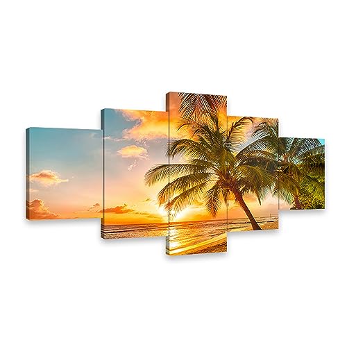 モダン シービュー アートパネル 5枚セット ヤシの木 アート サンセット 壁飾り 絵画 自然 風景 風景 壁飾り 航海 海 壁飾り 木製フレーム完成品