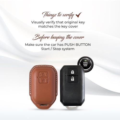 Image of Keyzone Royal Leather Key Cover for Swift, DZire, Baleno, Ertiga, Grand Vitara, Brezza, Fronx, Jimny XL6, Ignis, Glanza, Urban Cruiser Hyryder, Rumion 2 Button smart Key (Black)