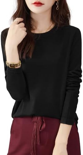 Chanyarn Women's 100% Merino Wool Base Layer Shirt Tops Crewneck ...