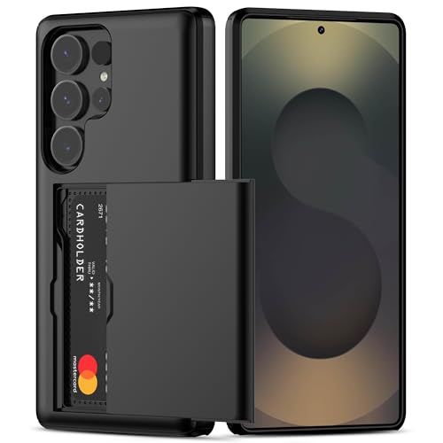 Nvollnoe for Samsung S25 Ultra Case with Card Holder Dual Layer Heavy Duty Protective Case Hidden Card Slot Slim Wallet Case for Samsung S25 Ultra 6.9(Black)