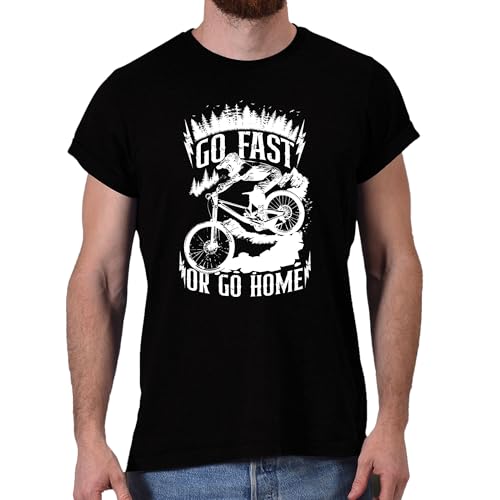 Dead Set Studio MTB Mountain Biking Biker Gift T-Shirt Go Fast or Go Home Downhill Mountain Bike Graphic Tee for Men Trail Rider Cyclist Black Size XXL