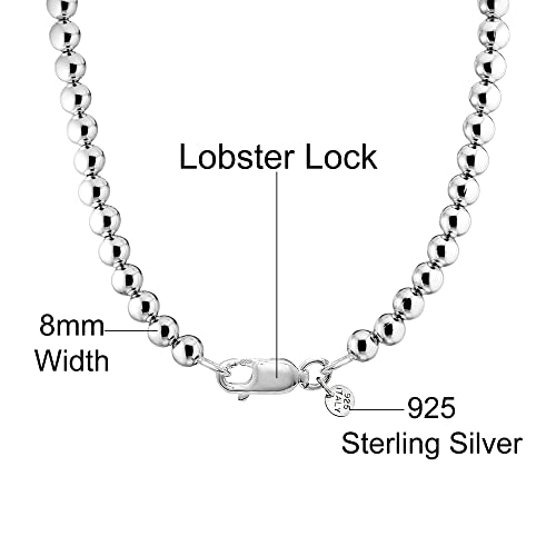 Savlano 925 Sterling Silver 8Mm Handmade Bead Ball Strand Chain Necklace For Women & Girls - Made In Italy Comes With A Gift Box (16,8Mm) #TOP1