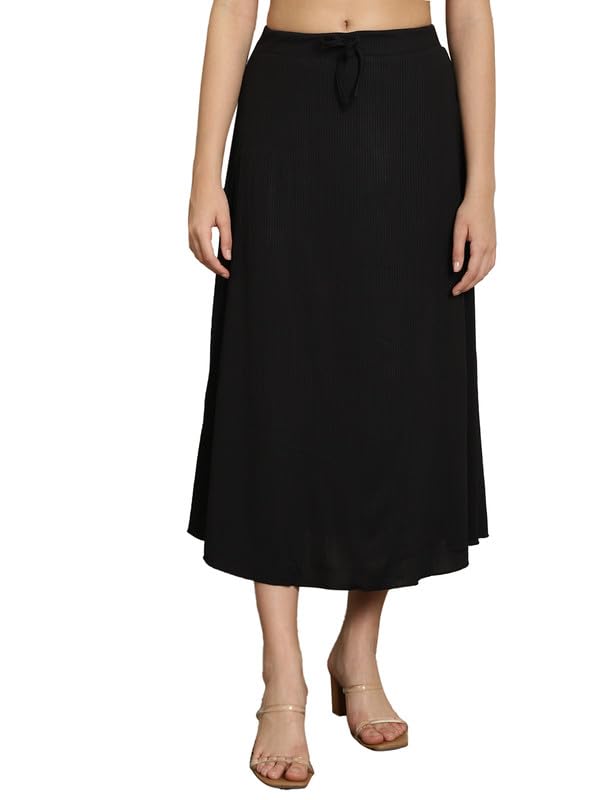 Image of NEUDIS Women Black Ribbed Flared Maxi Skirt