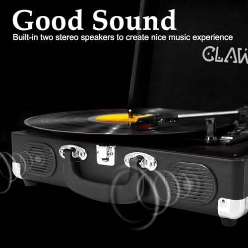 Image of Claw Stag Portable Vinyl Record Player Turntable with Built-in Stereo Speakers, Volume Control Knob, AUX Input and RCA Output, 78 RPM Speed, High Qualiy Diamond Stylus and Headphone Jack (Black)