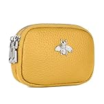 MAVHVAM Ladies Genuine Leather Small Purse for Women Mini Coin Wallets Pouch Campact Credit Card Holder with Double Zip (Yellow)