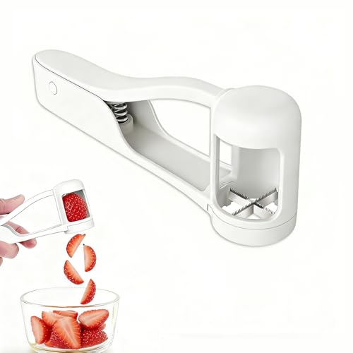 Grape Cutter for Toddlers, Stainless Steel Quarter Grape Slicer Tool for Baby Quick Fruit Cutter Safe Ergonomic Non-Slip Handls for Cherry Tomatoes Strawberries Kitchen Gadgets for Fruit Salad (White)
