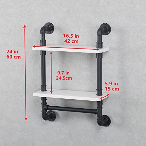 Industrial Pipe Shelving Bathroom Shelves Wall Mounted, 2-Layer 24In Rustic Wood Shelf With Towel Bar,Farmhouse Towel Rack Metal Floating Shelves Towel Holder (Typea, White) #TOP3