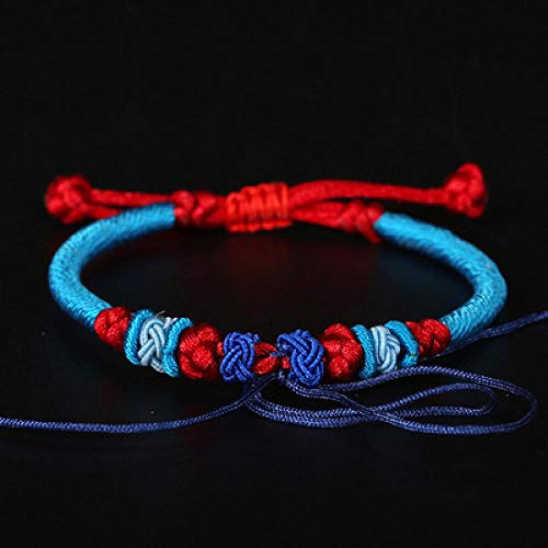 Corde tibétaine anti-perte bracelet réglable bleu cuir sur mesure