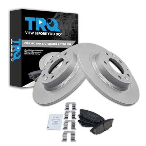 Image of TRQ Rear Brake Pad and Rotor Set Ceramic Coated Rotors Compatible with 2003 Mazda Protege