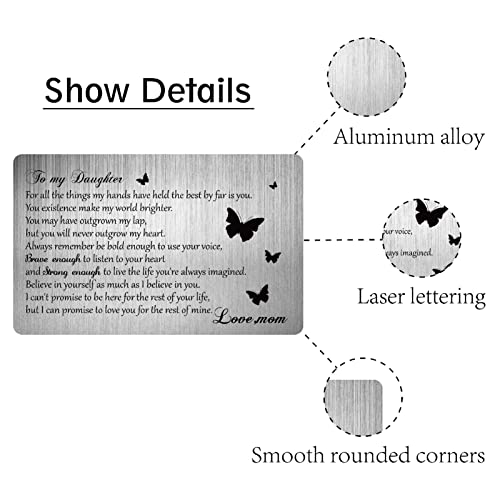 CREATCABIN to My Daughter Wallet Card from Mom Engraved Wallet Insert Inspirational Metal Wallet Card Mini Love Notes Gift for Women Her Birthday Graduation Wedding Christmas3