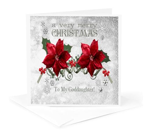 ro[^[i[NX}XfUC ? Berries and PoinsettiasAA Very MerryNX}XAto My Goddaughter ? O[eBOJ[h Individual Greeting Card