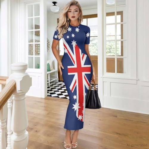 Image of Womens Short Sleeve Jamaican Flag Midi Bodycon Dress | Soft stretchy fabric,crew neck,jamaican print casual date night cocktail party, elegant chic, spring summer fall all season