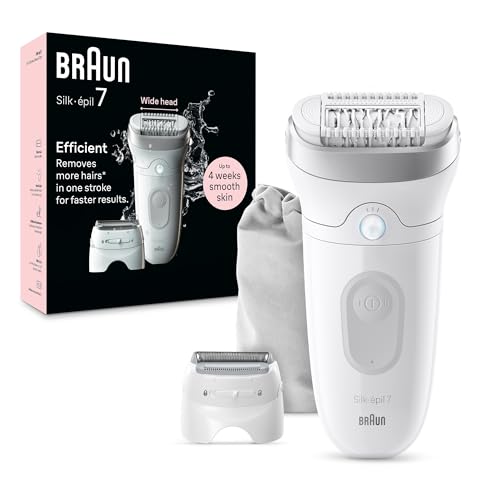 Braun Silk-épil 7 SE 7-041 Wet & Dry Epilator Wide Head Shaver & Trimmer Head German Made +4 Extras Smart Light 40 MicroGrip Tweezers Rechargeable Hair Removal Device - White