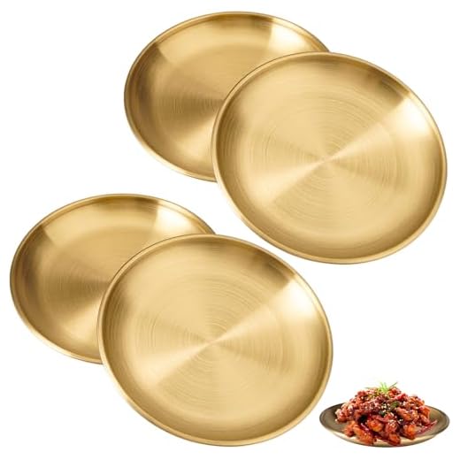 4 Piezas Acero Inoxidable Dorado Bandeja Redonda Oro, 14cm Bandeja Dorada de Acero Inoxidable Redonda, Platos de Metal para Ensalada de Carne, para Reuniones Familiares, Decoración del Hogar, Cocina