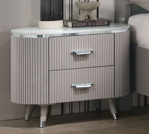 MASARA Contemporary Light Gray Nightstand with Silver Accents, 28.5W x