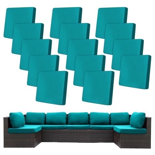 Image of 14 Pcs Stretch Patio Cushion Covers,Outdoor Couch Covers Replacement,Outdoor Couch & Sofa Slipcovers,for Patio Furniture Cushion Covers,Washable Reusable Furniture Protector (Peacock Blue,Cover Only)