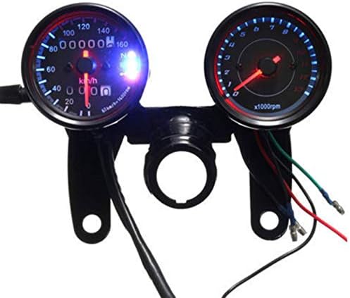 Motorcycle Black LED Tachometer Km/H Speedometer Odometer Gauge W/Bracket Cafe Racer Old School Bobber Touring