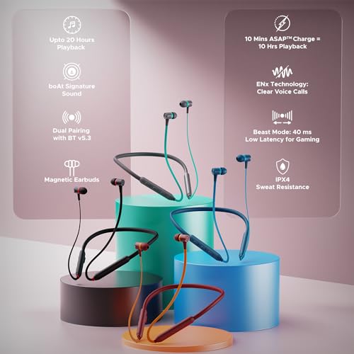 Image of Boat Rockerz 245 pro Bluetooth in Ear Neckband with Beast Mode(Super Low Latency) for Gaming, ENx Tech for Clear Calls, ASAP Charge, 20HRS Playtime,IPX4, Dual Pairing & BT v5.3(Oceana Grey)