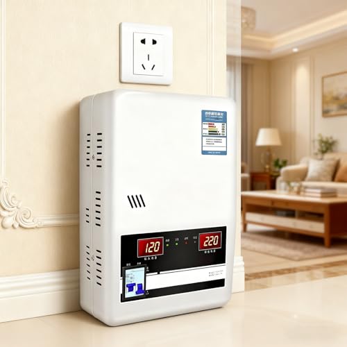 QianCruxtacy Estabilizador de Voltaje CA 220V Completamente Automático, Diseño Compacto para Montaje en Pared, Amplio Rango de Voltaje de Entrada, Protege los Electrodomésticos Comunes 7800W