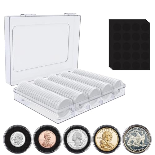 100 Pcs 30mm Coin Capsules Holder with Foam Gasket and Plastic Storage Organizer Box, 5 Sizes (17/20/25/27/30mm) Coins Collector Case Protector for Coin Collection Supplies (Black Foam Gasket)