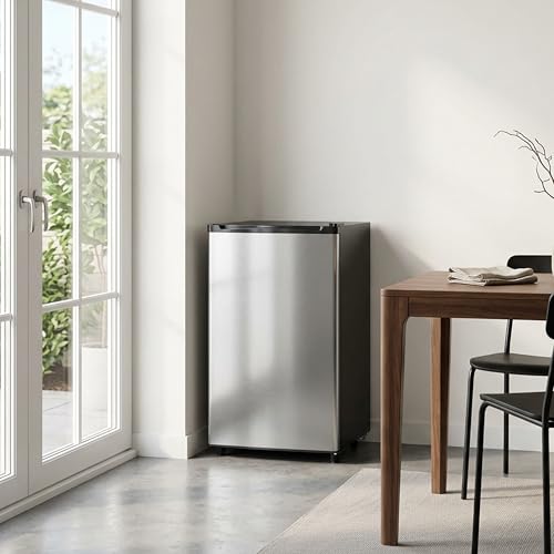 Image of 3.2 Cu.Ft Mini Fridge with Freezer, 1 Door Small Refrigerator with Adjustable Thermostat Energy-efficient Low Noise, Compact Fridge for Bedroom, Office, Dorm, Silver