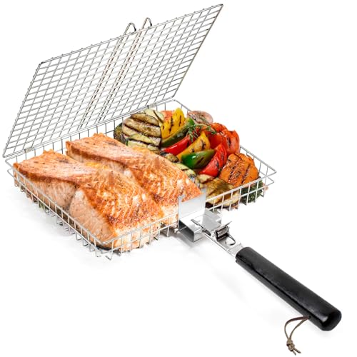 Grill Basket,Kiahom Stainless Steel BBQ Grilling with Removable Handle,Grill Baskets