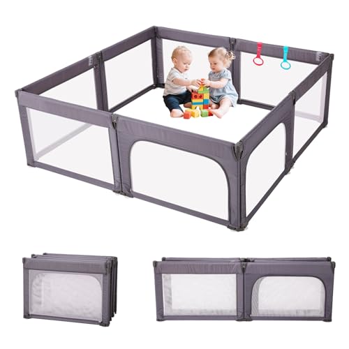 Image of Doradotey Baby Playpen Foldable for Toddlers 1-3, Size&Shape Adjustable Baby Enclosure, 8-Panels Detachable Gate 79x71 Large Indoor Playard, Easy Assembly Mesh Playpen Safety Fence Play Area