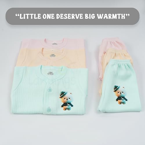 CUTE LANDINGS 0-3|3-6|6-9 & 9-12 Months New Born Baby Girls and Boys Front Open Full Sleeves Thermal Jhablas and Rib Pajamas Set|Top|Bottom|Infant|Toddlers|Winter Wear|Lower (Pack of 1) Blue - Image 4 thumbnail