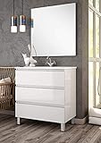 Lavabo Integral Cerámico Espejo básico con trasera Gris. Grifería y Aplique no incluido