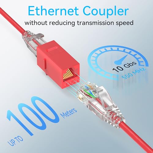 Image of Sokqovt CAT6 RJ45 Keystone Coupler (24 Pack), Cat6 Keystone Jack Female to Female, Cat 6 Inline Keystone Jacks for Wall Plate & Patch Panel, RJ45 Ethernet Coupler Red