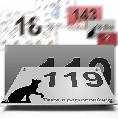 Petite plaque aluminium/ polyethylene numéro rue décorative - pour portes et boite aux lettres - collection chat : 2 lignes personnalisables Cover