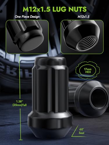 Image of AUTOPTIM M12x1.5 Spline Lug Nuts - 20Pcs Black Closed End Nuts with Socket | Replacement for Honda Accord CRV Civic Pilot Chevy Impala Malibu Acura, 6 Point Conical Seat Aftermarket Wheel Tire Nuts