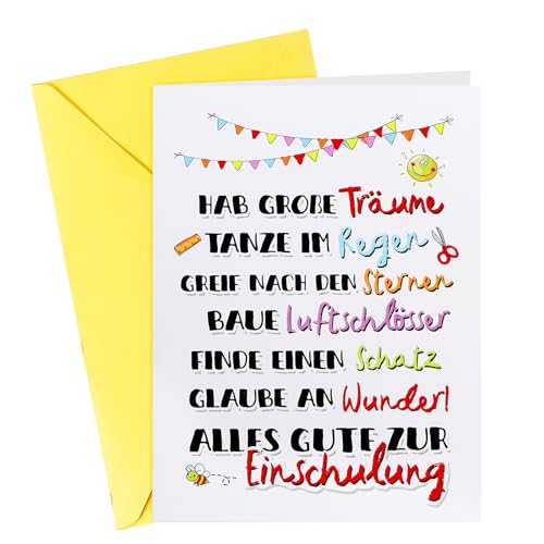 GEBETTER Einschulung Geschenk Glückwunschkarte mit Umschlag 17,6x12,5cm Einschulungskarte Schulstart Karte Grußkarte für Junge und Mädchen Postkarte Kinder Schulanfang Schulkind
