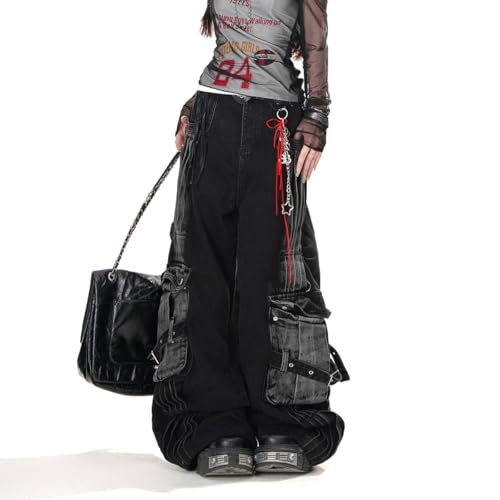 Harajuku Y2K Gothic High Waist Wide Leg Star Jeans Vintage Fashion Gradual Pleated Design Baggy Denim Pants4